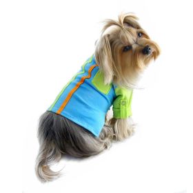 Knit Cotton Contrast Shirt with Roll (Color: Green/Blue, size: L)