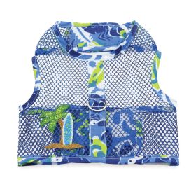 Cool Mesh Dog Harness with Leash (Color: Surfboard Blue and Green / Ocean Blue and Palms, size: medium)
